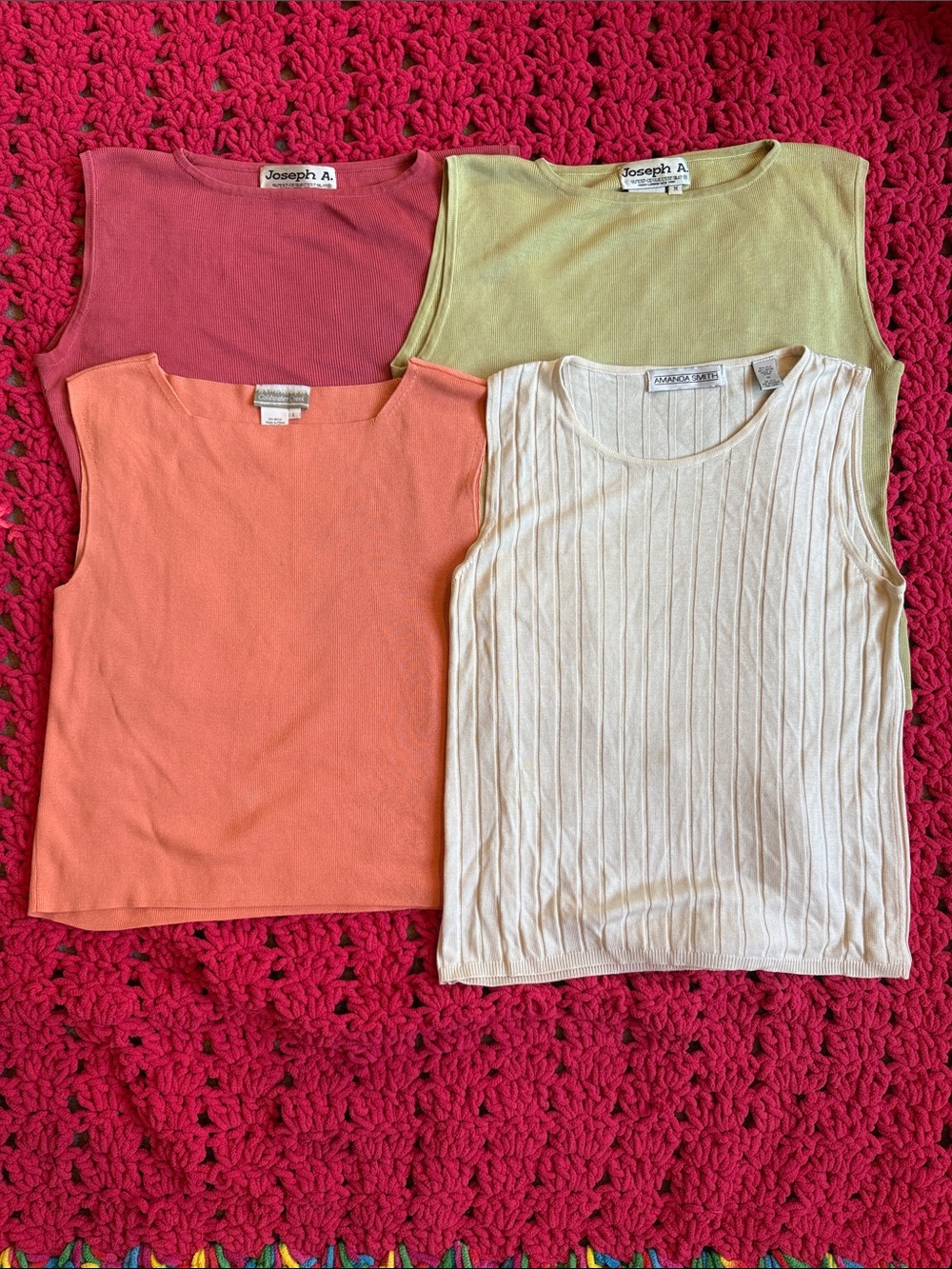FOUR vintage women’s knit silk vests (M-L), good used condition